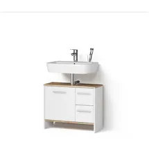 livinity® Waschbeckenunterschrank Amalfi, Weiß/Goldkraft Eiche, 70.2 x 57 cm mit 2 Schubladen und 1 Tür