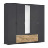 Rauch Kleiderschrank RAUCH "Schrank Garderobe Wäscheschrank GAMMA in 3 Breiten", grau (graumetallic, eiche artisan), B:226cm H:210cm T:54cm, Holzwerkstoff, Schränke, Kleiderschrank, viel Stauraum mit 6 Schubladen, mit Spiegel TOPSELLER MADE IN GERMANY,