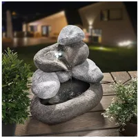 esotec Gartenbrunnen Solar Felsenbrunnen + LED-Beleuchtung + Akku H=35cm Steinoptik 101323, (Komplettset) grau