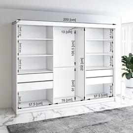 mebloland Schwebetürenschrank DIVER 200 x 215 x 59,5 cm Weiß
