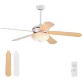 COSTWAY Deckenventilator Mit Beleuchtung, 132cm Ceiling Fan Mit Fernbedienung, Kristall Deckenventilator mit 3 Windgeschwindigkeiten & 5 umkehrbaren Flügeln, Hält Leuchtmittels E27x3(nicht inkl.)