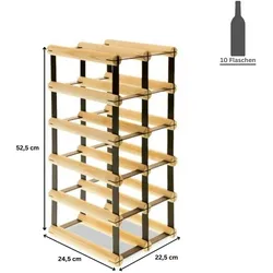 PROREGAL Modulares Weinregal VINOTECA MOD METAL | HxBxT 52,5x22,5x24,5cm | 2x5 Flaschen | Massives Kiefernholz | Natur | Flaschenregal