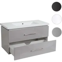 Mendler Premium Waschbecken + Unterschrank HWC-D16, Waschbecken Waschtisch, hochglanz 90cm ~ grau