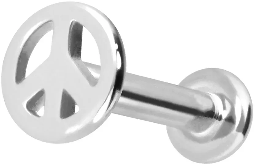 14 Karat Gold Labret mit Push Fit PEACE-ZEICHEN
