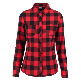 URBAN CLASSICS Damen Ladies Turnup Checked Flanell Shirt Hemd, blk/red, XS