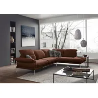 Ecksofa W.SCHILLIG "sherry" Sofas Gr. B/H/T: 302cm x 81cm x 230cm, Longlife Xtra-Leder Z69, Ottomane rechts, ohne Kopfteilverstellung-ohne Armlehnenverstellung, braun (tabacco z69) Kopfstützenverstellung, Winkelfüße in Chrom glänzend, Breite 302 cm