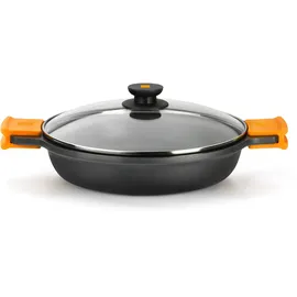 Bra Efficient | Niedriger Kochtopf mit Glasdeckel und abnehmbaren Silikongriffen, 40 cm, für alle Herdarten inklusive Induktion und Backofen geeignet
