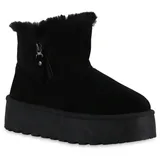 VAN HILL 840870 Winterstiefelette Damen Warm Gefütterte Winter Boots Bequeme Zipper Plateau schwarz 36 EU