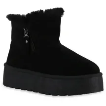 VAN HILL 840870 Winterstiefelette Damen Warm Gefütterte Winter Boots Bequeme Zipper Plateau schwarz 36 EU