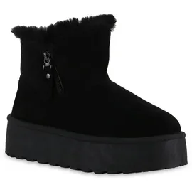 VAN HILL 840870 Winterstiefelette Damen Warm Gefütterte Winter Boots Bequeme Zipper Plateau schwarz 36 EU