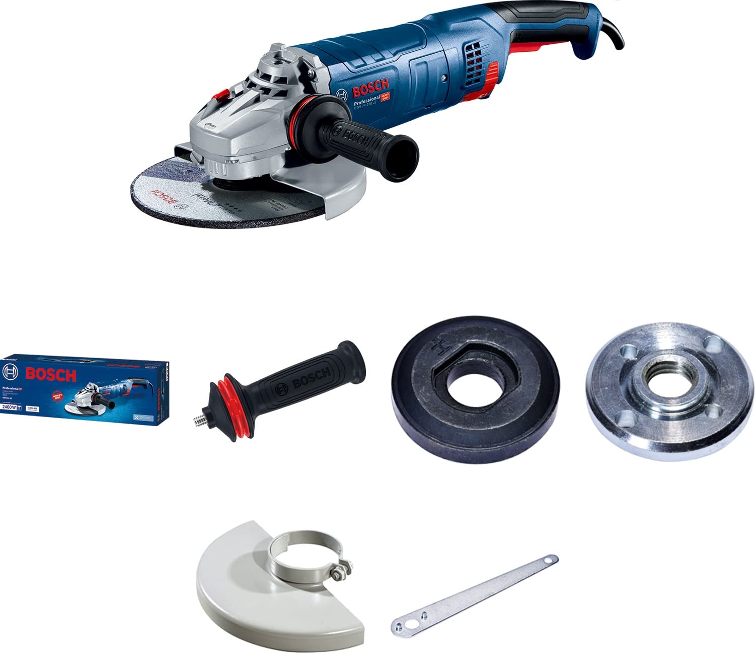 Bosch Professional Winkelschleifer GWS 24-230 JZ (2.400 Watt, inkl. Anti-Vibrations-Zusatzhandgriff, Aufnahmeflansch, Spannmutter, Schutzhaube, Zweilochschlüssel, Karton)