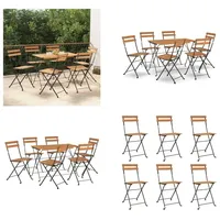 vidaXL 7 tlg. Bistro Set Klappbar Massivholz Akazie und Stahl - Bistro Set - Bistro Sets - Bistro Set Klappbar - Gartenmöbel Set - Braun