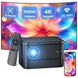 【Elektrischer Fokus】 Mini Beamer, 15000Lumen Smart Beamer 4K Unterstützt,5G WiFi LED Heimkino Beamer klein, Portable Projektor Kompatibel mit TV Stick/X-Box/DVD/HDMI/USB