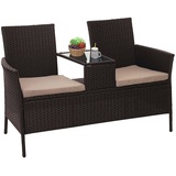 Poly-Rattan Sitzbank mit Tisch HWC-E24, Balkonset, braun, Kissen creme