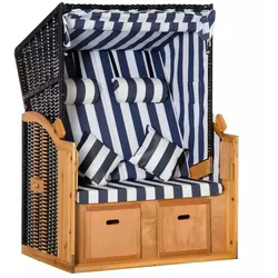 PureHaven Strandkorb 118x79x150 cm für 2 Personen elegantes Design inkl. Rücken- und Sitzkissen verstellbare Rückenlehne Klapptische und Fußstützen - versch. Farben