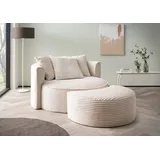 LeGer Home by Lena Gercke XXL-Sessel "ISALIE, Rundsessel mit Hocker, Lesesessel, Loveseat, Big-Sessel", beige (elfenbein), B:153cm H:98cm T:208cm, LEGER HOME BY LENA GERCKE, Sessel, XXL-Sessel, trendige Stoffe, 3 Zierkissen, große Sitzfläche, Cord, Samt, Bouclé