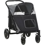PawHut Hundebuggy mit zwei Sicherheitsleinen schwarz, rot 112L x 65B x 100H cm