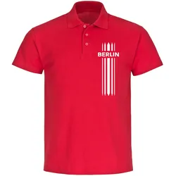 multifanshop Poloshirt - Berlin rot - Streifen - Druck weiß - Polo