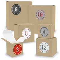 Adventskalender zum Füllen 24x Quader Würfel gemischt BRAUN + Sticker (V02 Z03) - Beige