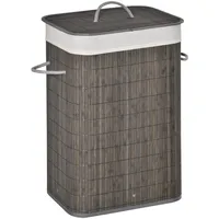 Homcom Wäschekorb mit Griffen Bambus Metall Grau 43L x 32B x 61H cm