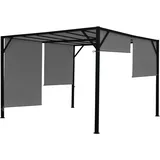 Mendler Pergola Baia, Garten Pavillon Terrassenüberdachung, stabiles 6cm-Stahl-Gestell + Schiebedach grau - 4x3m