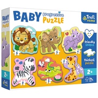 Trefl 44002 Baby Progressive Tierform Puzzles von 2 bis 6 dickste Pappe große Teile freundliche Puzzleform für Kinder ab 2 Jahren Primo, Safari