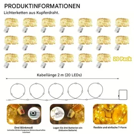 Montegoni LED Lichterkette Kupferdraht 2 m Warmweiß
