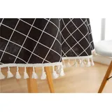 Runde Tischdecke Abwaschbar Baumwolle Leinen Tischtuch, Treer Staubdicht Pflegeleicht Tischdecken mit Quaste Geometrie Nordischen Stil für Home Küche Party Tischdekoration (Schwarz,Durchmesser 100cm)