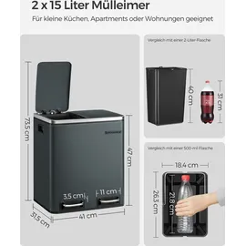 Songmics Mülleimer Abfalleimer, 30L, ergonomisch, Stahl - Blau