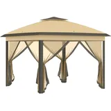 Outsunny Faltpavillon, Gartenpavillon, Metall und Stoffplane, Netzvorhänge, Entwässerungslöcher, 330L x 330B x 288H cm, Beige