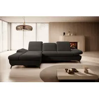 Goldstoff Ecksofa mit Schlaffunktion und Bettkasten - L-Form Sofa Beige/Grau, 1 Teile, Modernes Schlafsofa mit Sofakissen - Premium Couch Cord & L-Form schwarz