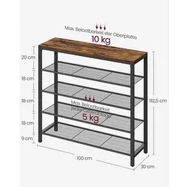 VASAGLE Schuhregal braun, schwarz 100,0 x 30,0 x 92,5 cm