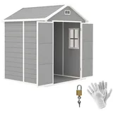 Outsunny Gerätehaus 2,4m2, Wasserdicht Gartenhaus mit Boden Pultdach, 182x151x219/181 cm, Geräteschuppen mit Abschließbar Tür, Fenster, Fahrradgarage aus