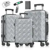 Kesser KESSER® Reisekoffer Set 3-teilig Kofferset ABS Hartschalenkoffer mit Zahlenschloss, Kofferwaage & Reisebrieftasche 360° Rollen Handgepäck & große Koffer für Business & Reise Trolley