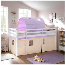 Homestyle4u Hochbett 90 x 200 cm Kiefer massiv lackiert weiß lila