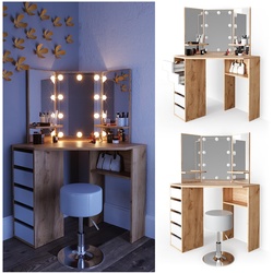 VICCO LED Eckschminktisch ARIELLE Kosmetik Schminktisch Spiegel Eiche Hocker