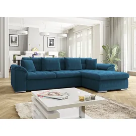 Mirjan24 Ecksofa Diana Cord mit Bettkasten und Schlaffunktion, Elegante Couch, Polsterecke Sofa (Farbe: Poso 5, Seite: Rechts) - Blau