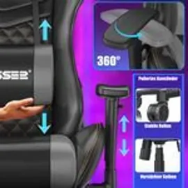 Kesser KESSER® Gaming Stuhl Ergonomisch Bürostuhl mit Kopfstütze & Lendenkissen Racing Gamer Stuhl 150kg belastbar Armlehne 360° Drehbarer Schreibtischstuhl Gaming Chair + Gummi-Rollen