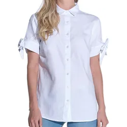 vestino Damen Kurzarm-Bluse mit Schleifen-Arm Hemd-Bluse Business-Shirt 901149 Weiß - 42