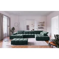 Cotta Wohnlandschaft COTTA "Orion U-Form", hunter, B:409cm H:73cm T:225cm, 100% Polyester, Sofas, Wohnlandschaft, mit Kopfteilverstellung & 6 Nierenkissen