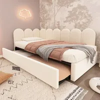 Flieks Polsterbett Schlafsofa 90x200cm mit Ausziehbett, Tagesbett Daybed mit Lattenrost, Kinderbett Jugendbett Einzelbett Holzbett, Samt, Beige - Beige