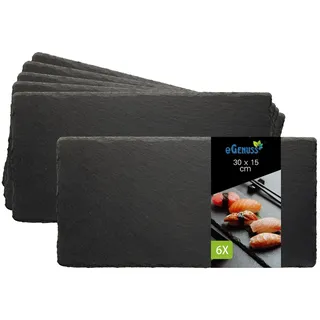 eGenuss 6er-Set – Servierplatten aus Naturschiefer, schwarze Dessertteller – Sushi-Teller Gastronomie Catering – rechteckig 30x15 cm