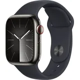 Apple Watch Series 9 GPS + Cellular 41 mm Edelstahlgehäuse graphit, Sportarmband mitternacht S/M