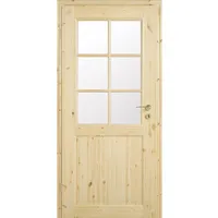 Kilsgaard Zimmertür mit Glas und Zarge Set Typ 02/SP6-SP9 Holz Kiefer unbehandelt, DIN Links, 240-260 mm,735x1985 mm (6 Sprossen)