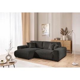 s-style möbel Mollis - Ecksofa mit Schlaffunktion und Bettkasten aus Dunkelgrau Plüschcord mit schöner Sitzkomfort - 2 Jahre Gewährleistung - mind. 14 Tage Rückgaberecht - Grau
