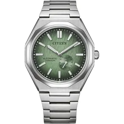 Automatikuhr CITIZEN, titansilberfarben, dunkelgrün, Armbanduhren, Herren, Armbanduhr, Herrenuhr, Mechanische Uhr, analog, dezentrale Sekunde
