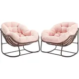 LVHOM Schaukelstuhl mit gepolstertem Kissen, Rattanstuhl mit Stahlrahmen, Lounge Sessel (Großformat B110.5cm x T94.5cm x H80cm,Dicke Kissen,160kg Tragfähigkeit, MEHRE FARBEN MEHRE OPTIONEN! Schaukelsessel umhüllendem Sitzgefühl & hoher Armlehne, 2 St), Balkon/Garten/Wohnzimmer/Schlafzimmer/Arbeitszimmer rosa