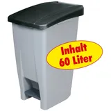 BRB-Lagertechnik Tretabfalleimer mit Rollen, Inhalt 60 Liter, HxBxT 700x380x490 mm, Korpus grau, Deckel schwarz