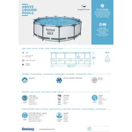 BESTWAY Steel Pro Max Frame Pool  Set 366 x 100 cm lichtgrau inkl. Filterpumpe