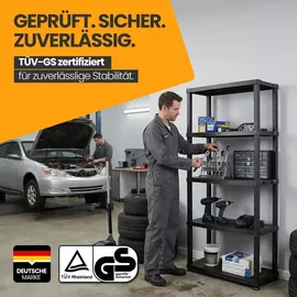 Kreher Kreher® Kunststoffregal „Evo“ mit 5 Böden - Steckregal für Haushalt, Keller & Garage - Standregal, Lagerregal & Aufbewahrungsregal - Schwarz - Schwarz